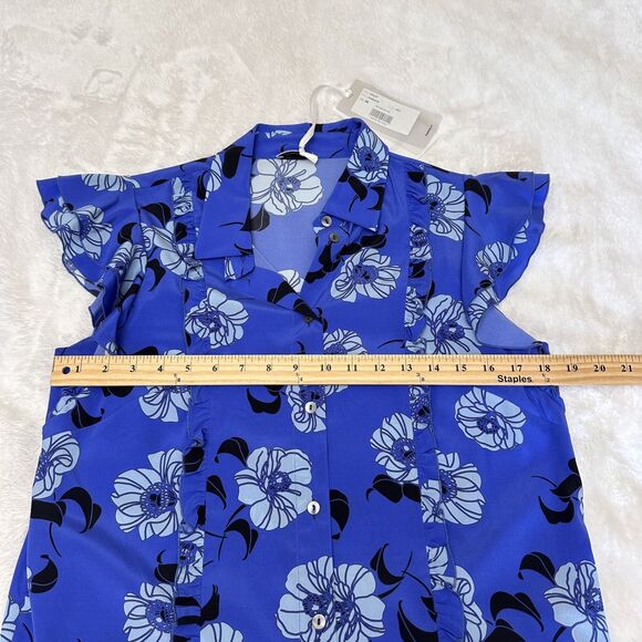 P.A.R.O.S.H. Women's Floral Blue Button Up Short Sleeve Silk Blouse Sz M - Picture 10 of 13